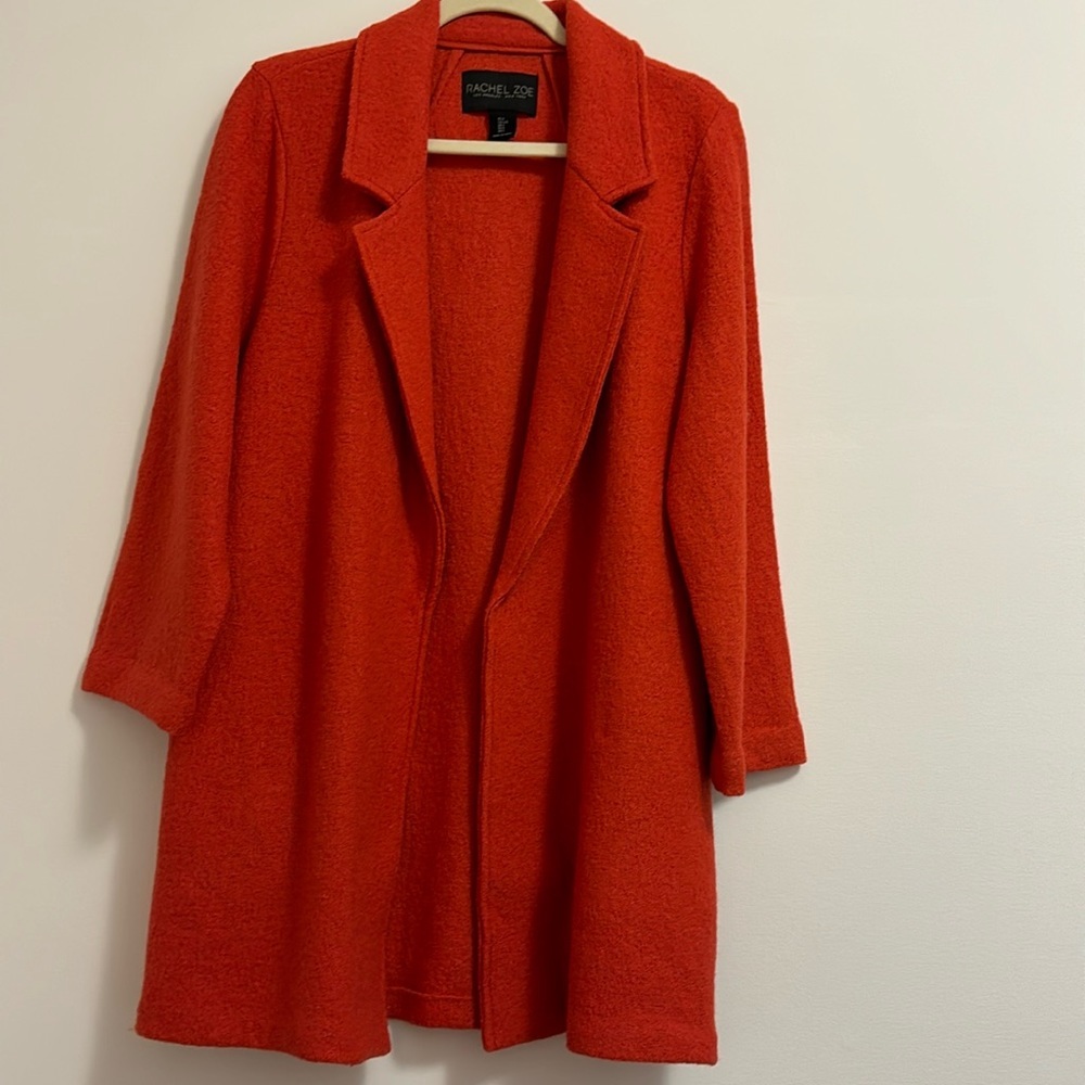 Rachel Zoe Wool Blend Open Front Blazer/Cardigan In Coral Size L